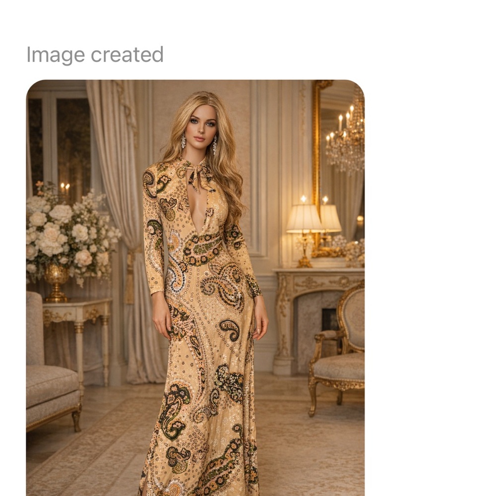 Vintage Paisley Print Maxi Dress